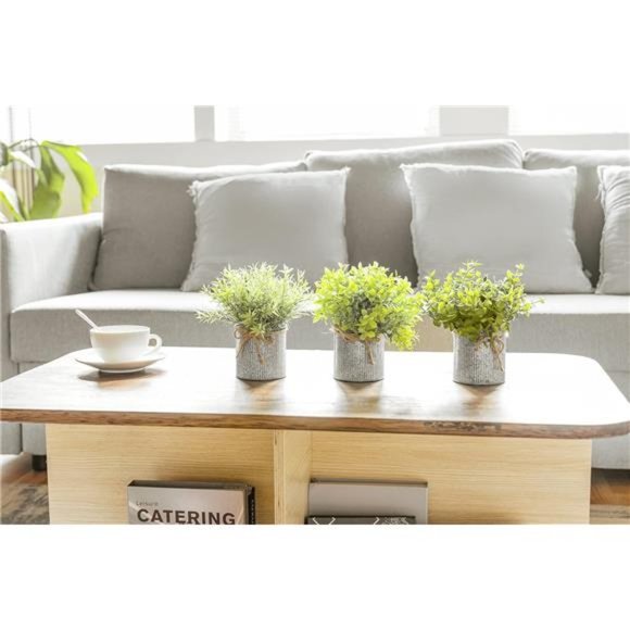 Mini Fake Plants in Farmhouse Galvanized Metal Pots, Rustic Home Decor, 3 Pack - Picture 6 of 8